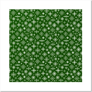 White and green scandinavian snowflakes Posters and Art